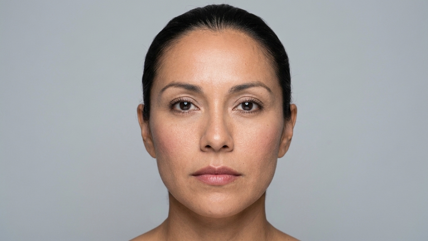 Front-facing reference photo with clickable dots for facial neurotoxin treatment areas