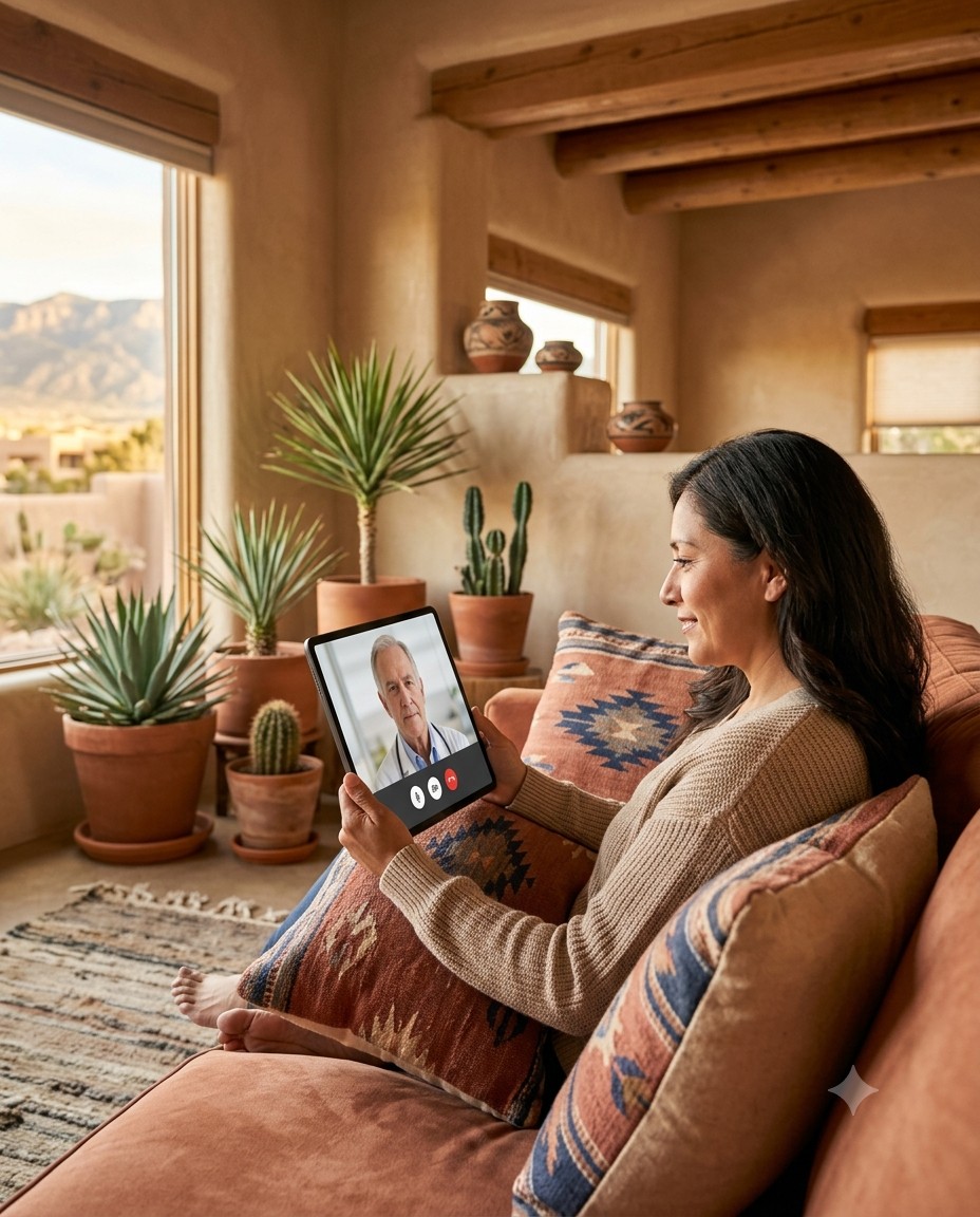 A patient at home on a video visit with a physician